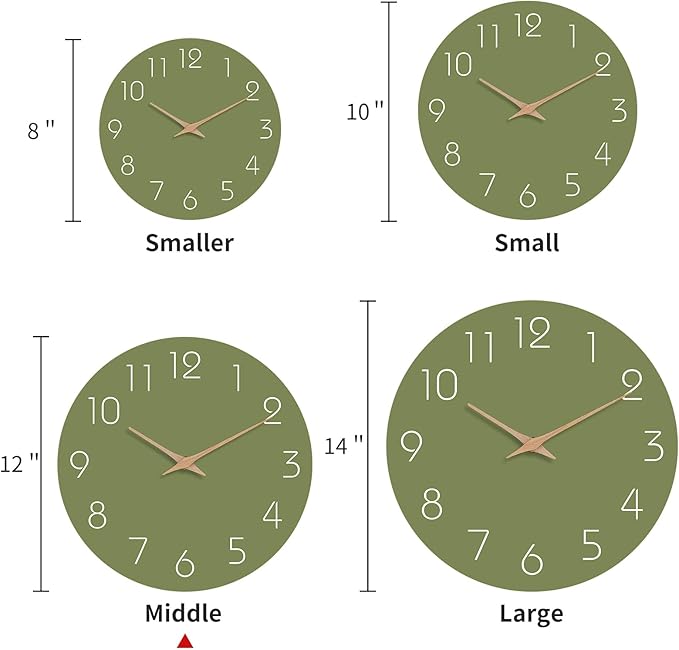 Mosewa Modern Wall Clock Silent Non Ticking 12 Inch Olive Green Battery Operated Simple Minimalist for Living Room Office Bedrooms Kitchen Home Decor