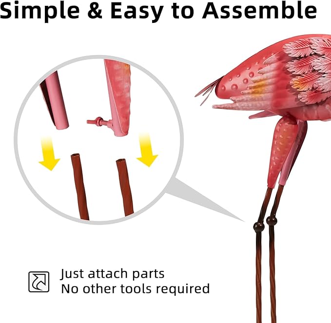 Metal Flamingo Garden Statue, 40" Tall Outdoor Decor Flamingos Yard Art Sculptures and Statues Reinforced Foot, Weatherproof Flamingo Ornaments for Lawn Pool Backyard Decor, Set of 2