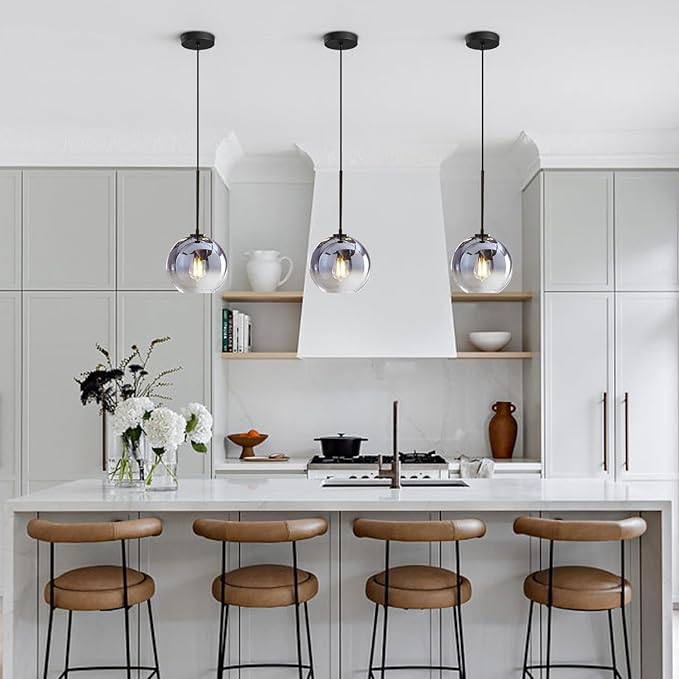 KCO Lighting Mercury Glass Pendant Light Fixtures Mid Century Modern Silver Kitchen Island Pendant Lights Ceiling Hanging Black Large Globe Pendant Light for Living Room Dining Room