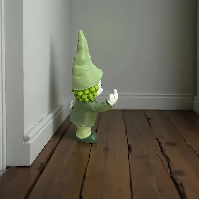 Halloween Decor Funny Garden Gnomes, Middle Fidget Gnome Statue Horror Movie Gnome Creepy Outdoor Decor for Haunted House Lawn Table Decoration (5.5in, Green)