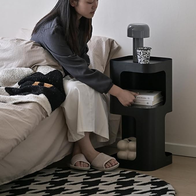 Modern Side Table,Small end Table for Small Spaces,Metal nightstand with Storage Shelf,Space-Saving Bedside Table Accent Table Drink Tables for Living Room,Bedroom.No Assembly Required