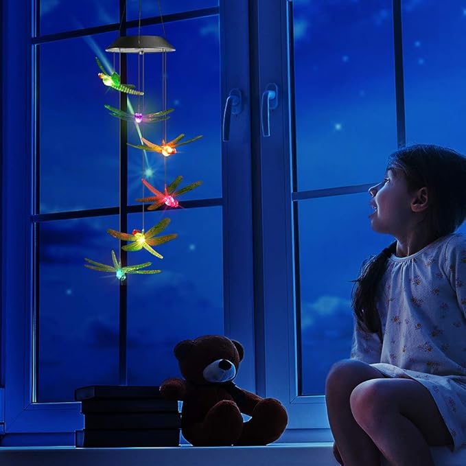 Toodour Solar Wind Chimes Outdoor, Color Changing Solar Lights Dragonfly, Gifts for Mom Grandma, Waterproof Decorative Mobile Light, Gardening Gift for Garden,Patio, Window, Yard, Outdoor Decor