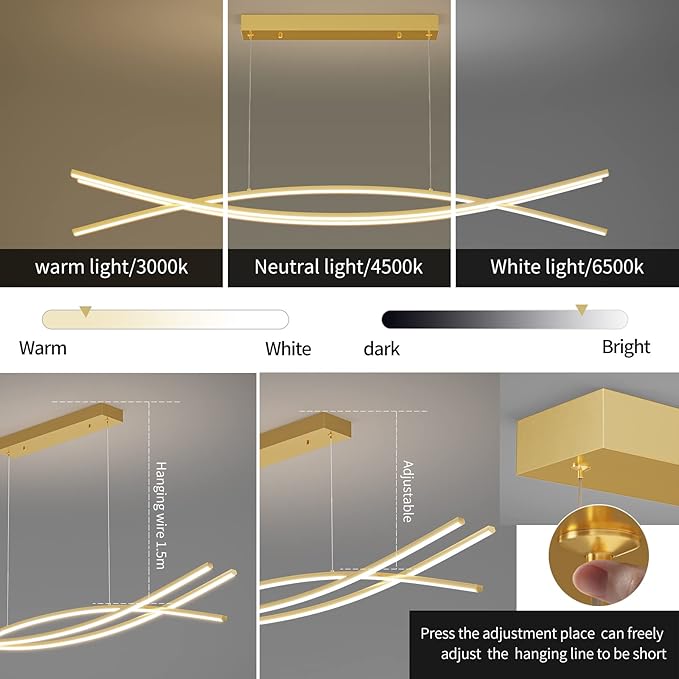 Modern Chandelier with 1%-100% Dimmable, Suitable for Dining Room, Bedroom and Living Room(Gold)