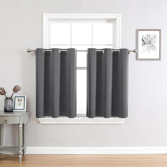 ChrisDowa Small Window Curtains 36 inches Long for Bedroom - Grommet Short Thermal Insulated Room Darkening Curtains for Kitchen (2 Panels, Grey, 42 x 36 Inch)