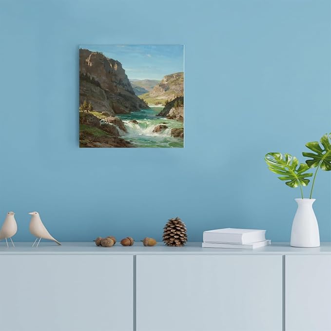 Natural mountain stream scenery poster suitable for bedroom beautiful blue sky flowing river scenery suitable for living room dormitory office