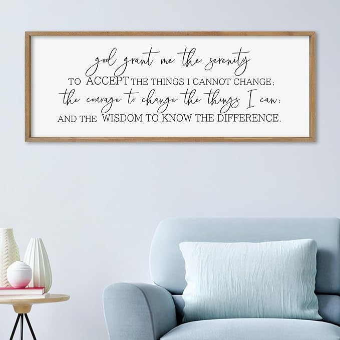 LuZhiQiang God Grant Me Prayer Wall Decor Art 40"×15" Serenity Prayer Bible Verse Sign Scripture Large Wood Framed Wall Hanging (Wood)