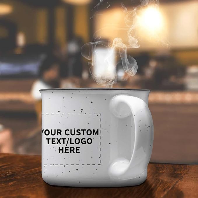 DISCOUNT PROMOS Custom Ceramic Campfire Coffee Mugs 13 oz. Set of 100, Personalized Bulk Pack - Perfect for Tea, Espresso, Cappuccino, Hot Cocoa - White
