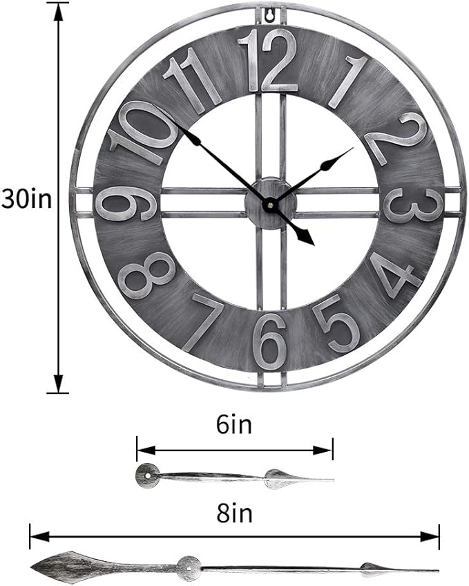 30 inch Large Wall Clock Decorative Solid Metal Retro Decor for Home Farmhouse Living Room