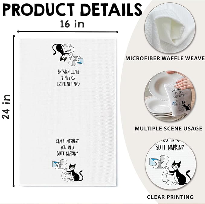 Cat Hand Towel, Funny Bathroom Kitchen Towels, Waffle Weave Microfiber Dish Cloth, Gift for Cat Lovers, Cute Kitty Tea Towel for Home