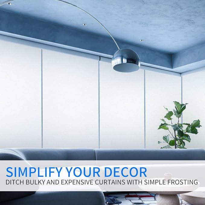 Window Privacy Film with Installation Tools, White Frosted, Static Cling, Anti UV, Heat Control, Ideal for Home Shower Office Glass Door (White Frosted, 45.2×314.9Inch)