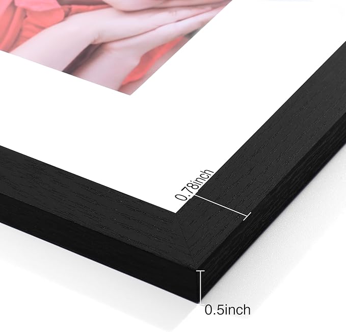 Vittanly 9x12 Picture Frames Set of 9, Shatter Resistant Plexiglass, Display 6x8 Pictures with Mat or 9x12 without Mat, Photo Frames for Wall or Tabletop, Engineered Wood, Black