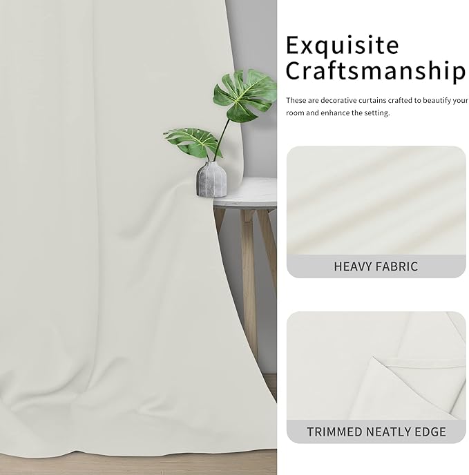 Easy-Going Blackout Curtains for Bedroom, Solid Thermal Insulated Grommet and Noise Reduction Window Drapes, Room Darkening Curtains for Living Room, 2 Panels(42x72 in, Ivory)