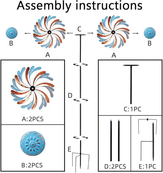 Viveta Wind Spinner for Yard and Garden, Metal Windmill Spinning Kinetic Wind Spinners for Outside Yard Patio Lawn Decor 13”D*57.5“H