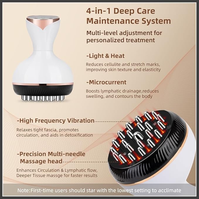 Lymphatic Drainage Massager, Cellulite Massage Tool Helps Reduce Stretch Marks & Cellulite Remover, for Belly, Legs, Arms, 30 Levels Microcurrent, Red Light, Heat and Vibration Body Engraving Machine