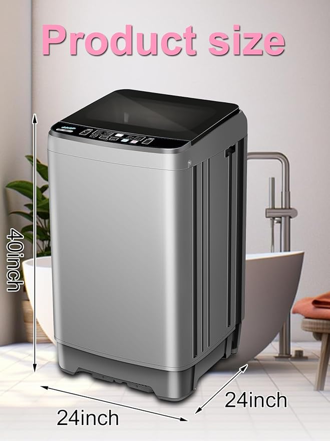 Full Automatic Washing Machine with LED Display, 25 lbs Portable Washer Drain Pump, 10 Programs & 8 Water Levels Selections, Ideal for RV, Camping, Apartment, Dorm, Dark Grey