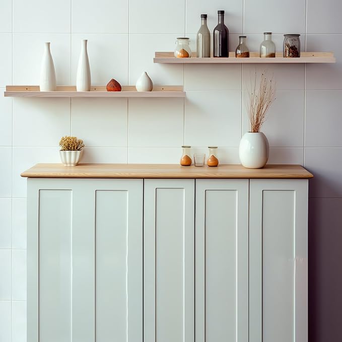 AZSKY 2pc 36in Natural Wood Floating Shelves, Country Rustic Style Wall Shelves for Kids Books, Photo Picture Ledge, Nursery Decor