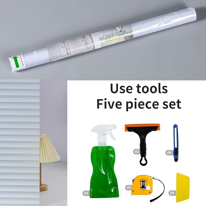 Window Privacy Film with Installation Tools, Blinds Pattern, Static Cling, Anti UV, Heat Control, Ideal for Home Shower Office Glass Door (Blinds Pattern, 17.5X118.1Inch)