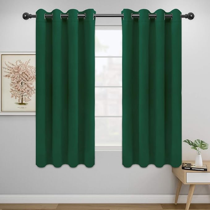 Easy-Going Blackout Curtains for Bedroom, Solid Thermal Insulated Grommet and Noise Reduction Window Drapes, Room Darkening Curtains for Living Room, 2 Panels (52x63 in,Dark Green)