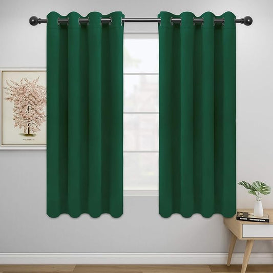 Easy-Going Blackout Curtains for Bedroom, Solid Thermal Insulated Grommet and Noise Reduction Window Drapes, Room Darkening Curtains for Living Room, 2 Panels (52x63 in,Dark Green)