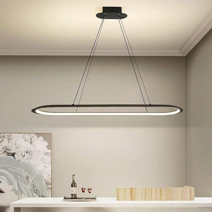 Island Lights, Linear Pendant Light LED Dimmable Hanging Light Fixture, 3000K-6500K with Remote Control,Chandeliers for Dining Room(Black,39.3IN)