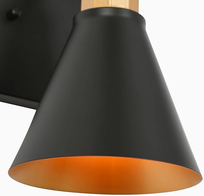 KSANA Black Gold Sconce, Modern Farmhouse Wall Sconces Lighting Fixture with Metal Shade for Bathroom, Kitchen, Bedroom and Stairway