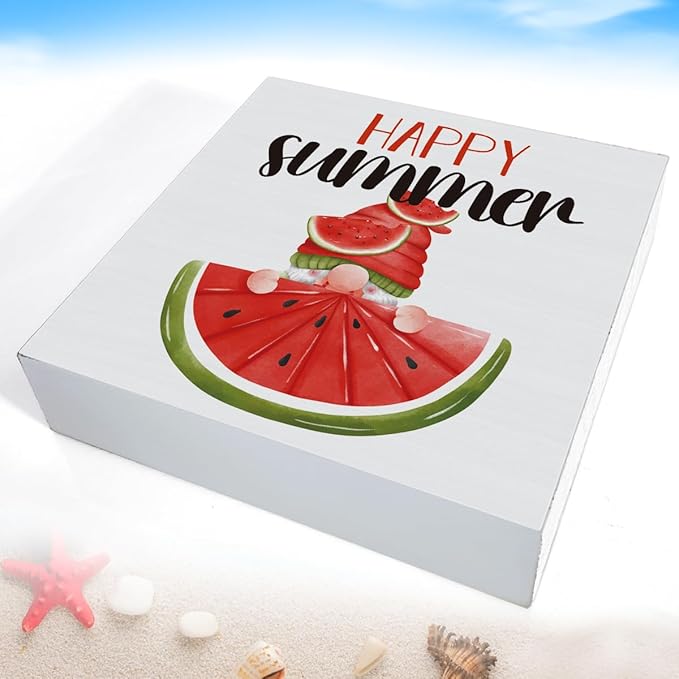 Watermelon Decor Farmhouse Summer Decorations Watermelon Gnome Wooden Sign Rustic Home Decor 5 x 5 Inches