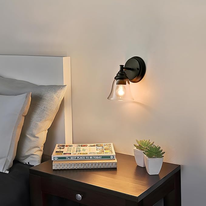 Moder 1-Light Black Wall Sconce Clear Glass Bell Shape Light Fixtures for Farmhouse, Bathroom, Living Room, Stairway Set of 2