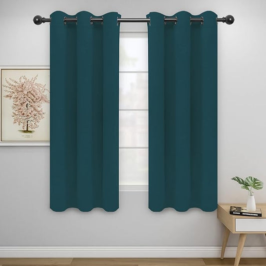 Easy-Going Blackout Curtains for Bedroom, Solid Thermal Insulated Grommet and Noise Reduction Window Drapes, Room Darkening Curtains for Living Room, 2 Panels(42x63 in, Peacock Blue)