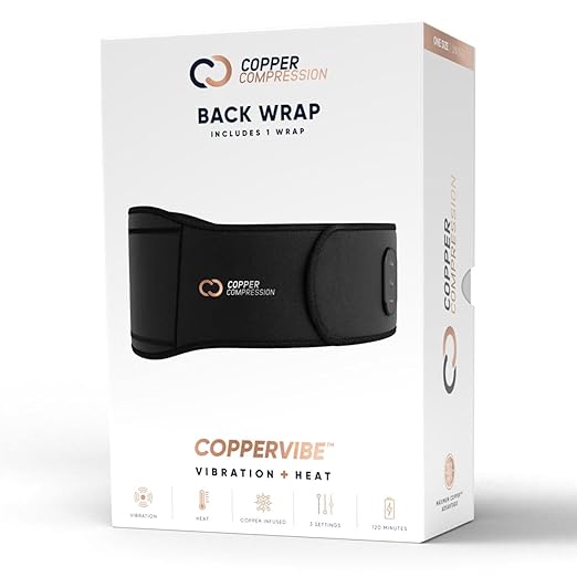 Copper Compression CopperVibe Vibration + Heat Therapy Back Wrap Vibrating Heating Massager Pad for Lower Back Pain Relief, Lumbar Muscles, Herniated Disc - Treatment Brace Device for Women & Men