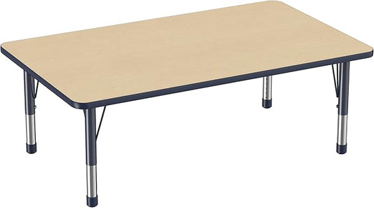 Factory Direct Partners FDP Rectangle Activity School and Classroom Kids Table (36 x 60 inch), Toddler Leg, Adjustable Height 15-24 inches - Maple Top and Navy Edge