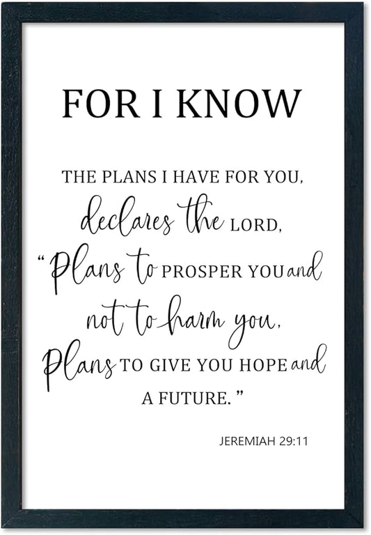 LuZhiQiang Jeremiah 29 11 Wall Art 16"×11" For I Know The Plans I Have for You Sign Wood Framed Wall Decor Hanging (Black)