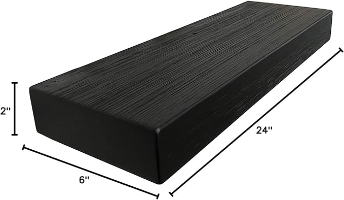 joelsantiques 24 Inch Wooden Floating Shelves for Wall - 24x6x2 in - Made of Natural Wood - Short Heavy Duty Rustic Wall Shelves for Bedroom - Perfect for Bathroom, Kitchen - Black