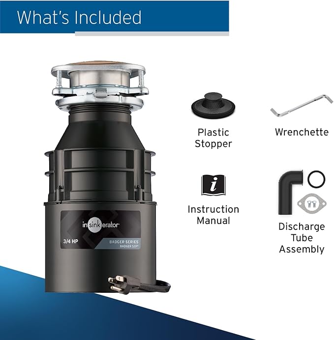 InSinkErator Badger 5XP Garbage Disposal with Power Cord, Standard Series 3/4 HP Continuous Feed Food Waste Disposer, Badger 5XP W/C