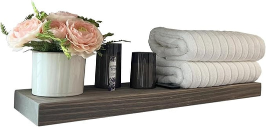 joelsantiques 24 Inch Wooden Floating Shelves for Wall - 24x6x2 in - Made of Natural Wood - Short Heavy Duty Rustic Wall Shelves for Bedroom - Perfect for Bathroom, Kitchen - Grey