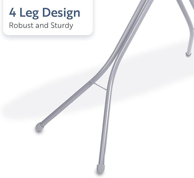 Minky Homecare Classic 4-Leg Ironing Board with Iron Rest - Freestanding Full Size Iron Board for Clothes Pressing with 43" x 14" Surface - Grey Honeycomb