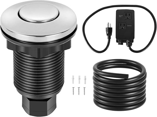 VEVOR Garbage Disposal Air Switch Kit, Dual Outlet Sink Top Air Switch for Food Waste Disposal, 2.5-inch Chrome-Plated Stainless Steel ON/OFF Air Push Button, Suitable for Stainless Steel Countertops