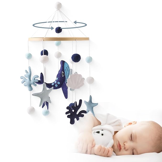 Baby Crib Mobile for Boys Girls - Ocean Animals Mobile for Crib, Gender Neutral Nursery Mobile, Baby Bassinet Mobile Toy for Soothing Sleep | Ceiling Mobile - Blue Whale, Shell, Coral, Starfish