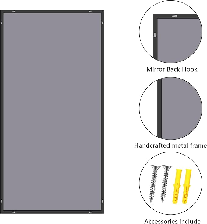 48x24In Black Bathroom Mirror for Wall, Rectangle Mirrors with Metal Frame, Bathroom Rectangular Mirror Modern Wall Mirror for Bedroom Living Room, Entryway Hangs Horizontal or Vertical