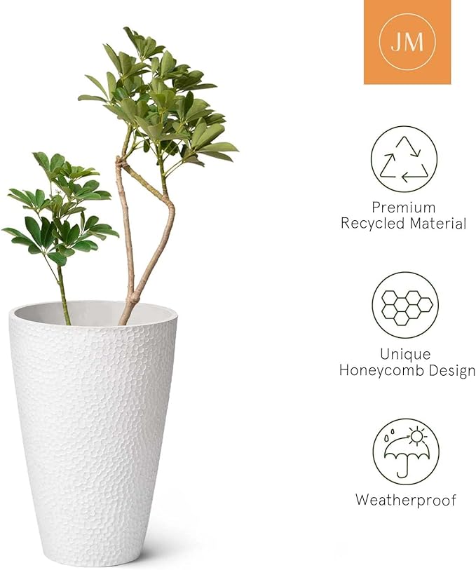 LA JOLIE MUSE Tall White Planter for Indoor Plants,20 Inch Tall Round Planter, Modern Flower Pot Containers,Large Decorative Tree Plant Pot,1 Pack
