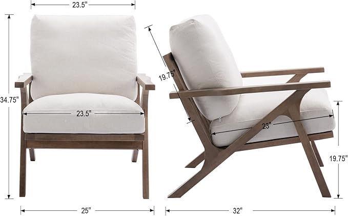 chairus Mid Century Accent Armchair Modern Upholstered Lounge Chair Compfy Leisure Arm Chair for Living Room Fireplace/Bedroom/Reception/Dorms, Linen Fabric White