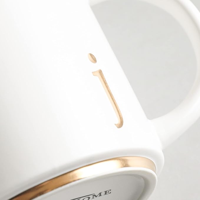 COLLECTIVE HOME - Monogram Ceramic Mugs, 15 oz Golden Initial Coffee Cups, Elegant Alphabet Tea Mugs, Elegant Personalized Mug with Gift Box, Luxurious Cups for Office and Home (j)