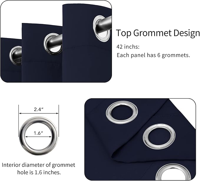 Easy-Going Blackout Curtains for Bedroom, Solid Thermal Insulated Grommet and Noise Reduction Window Drapes, Room Darkening Curtains for Living Room, 2 Panels(42x72 in, Navy)