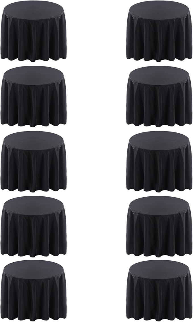 Surmente 132 inch Round Tablecloths -10 Pack Black Round Table Cloths, Polyester Fabric Table Covers for Wedding, Party, Banquet, or Restaurant