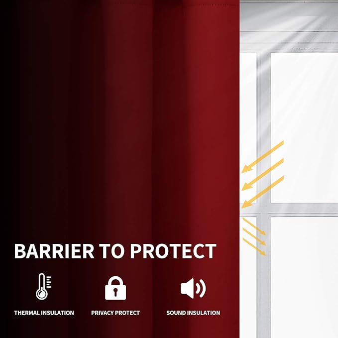 Easy-Going Blackout Curtains for Bedroom, Solid Thermal Insulated Grommet and Noise Reduction Window Drapes, Room Darkening Curtains for Living Room, 2 Panels (52x96 in,Christmas Red)