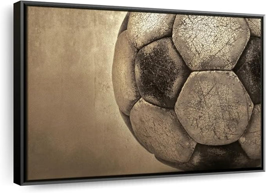 Elephant Stock Worn Soccer Ball Wall Art - Horizontal Framed Canvas - 1-Piece Living Room Wall Decor - Photography sports Canvas Print - Brown and Gray Decor for Wall - 43" X 29"