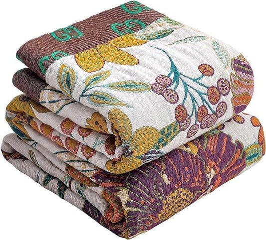 Premium Bed Throws- Boho Throw Blanket 80”x 90”,100% Cotton Ultra Soft Rustic Quilt Summer Blanket Travel Muslin Blanket Home Decor Large Bed Blankets All Season Throws for Women Mom