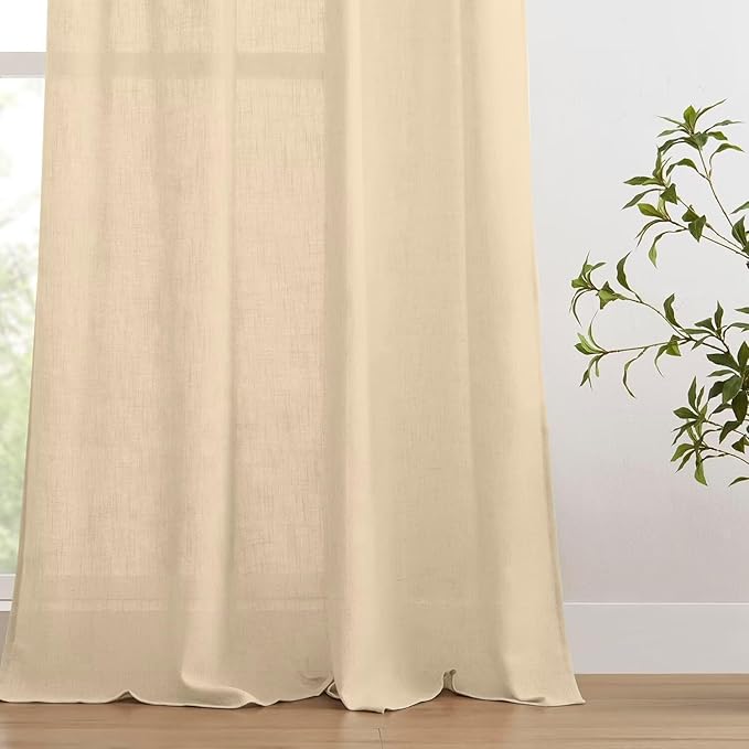 Joydeco Linen Curtains 90 Inch Length 2 Panels Set for Bedroom, Light Filtering Drapes for Living Room,Linen Blend Curtains 52 Inches Wide with Rod Pockets Back Tab (W52 x L90 Inch, Natural)