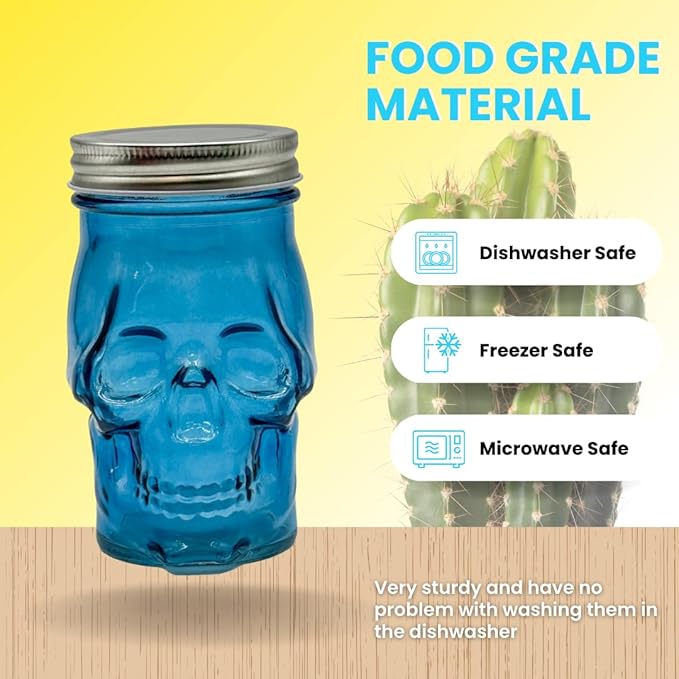 Generic 14 oz Colorful Skull Glass Mason Jar – Mix & Match 7 Vibrant Colors, Large & Durable! (Yellow)