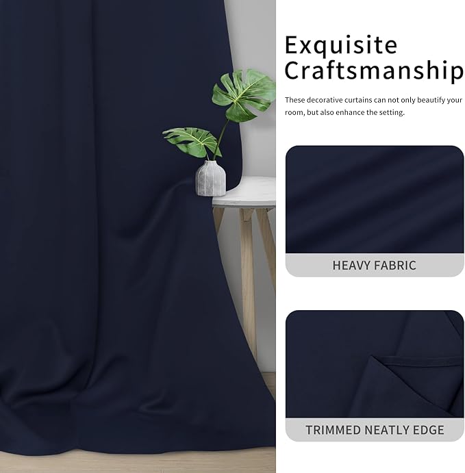 Easy-Going Blackout Curtains for Bedroom, Solid Thermal Insulated Grommet and Noise Reduction Window Drapes, Room Darkening Curtains for Living Room, 2 Panels(46x84 in, Navy)