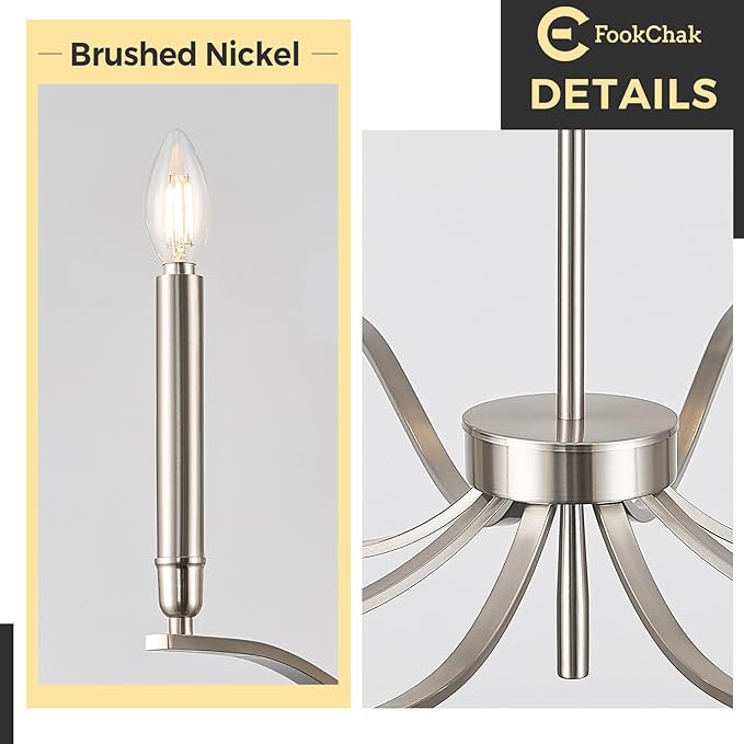 Nickel Chandeliers for Dining Room, 8-Light Chandelier Light Fixture Over Table Modern Candle Chandelier 44in Master Bedroom Chandeliers Lighting for Entry Foyer Bathtub Living Room